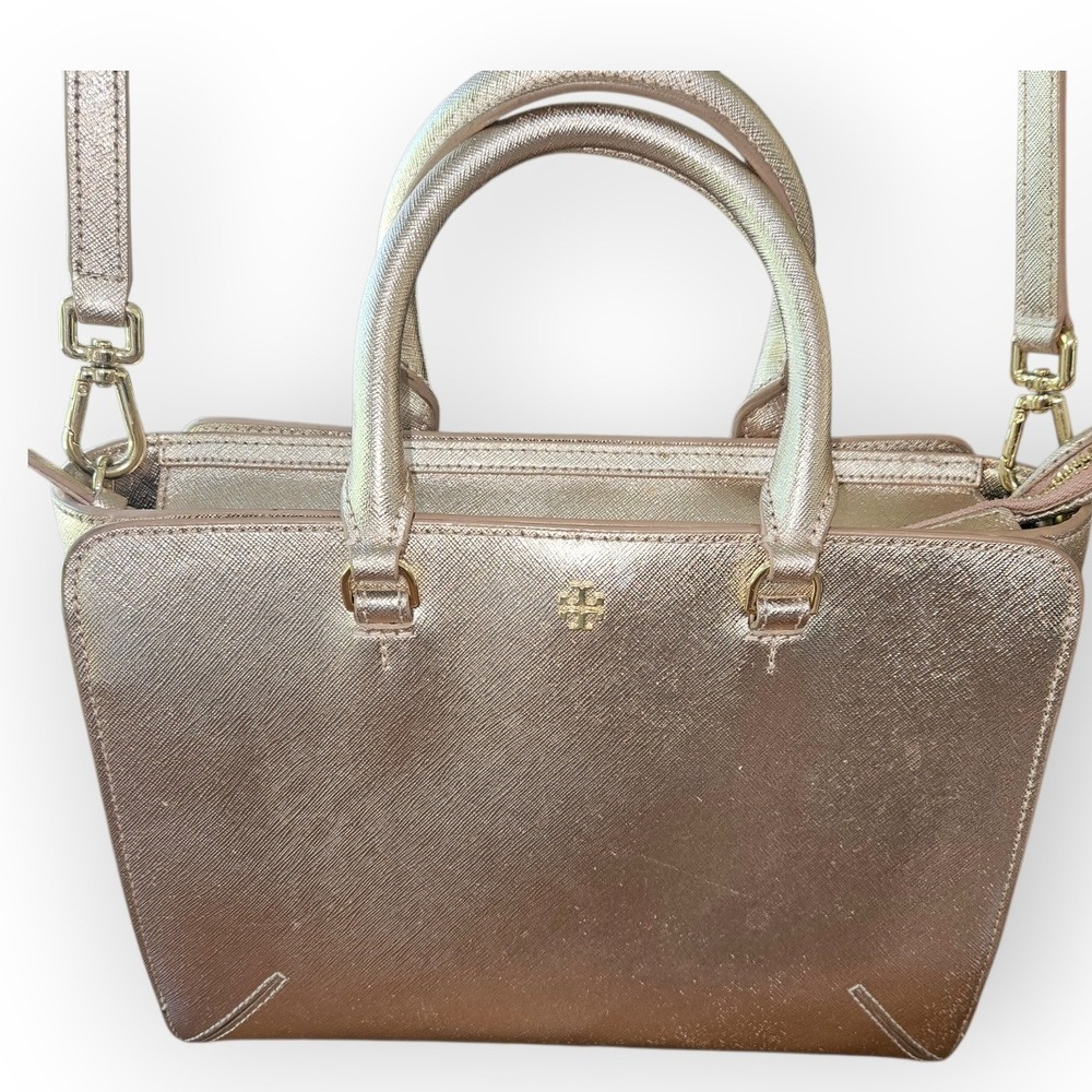 Tory Burch Robinson Small Rose Gold Metallic Saffiano Leather‎ Tote Bag 10008684